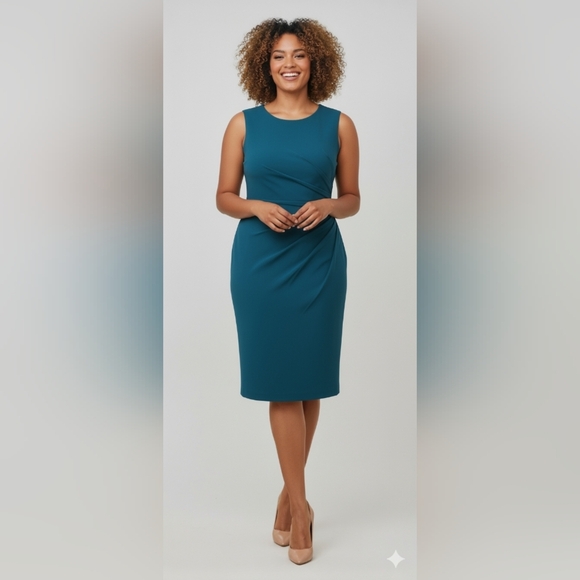 Andrew Marc Sleeveless Ruched Sheath DressColor: Cypress, Size: 14 (EUC) - Picture 10 of 16